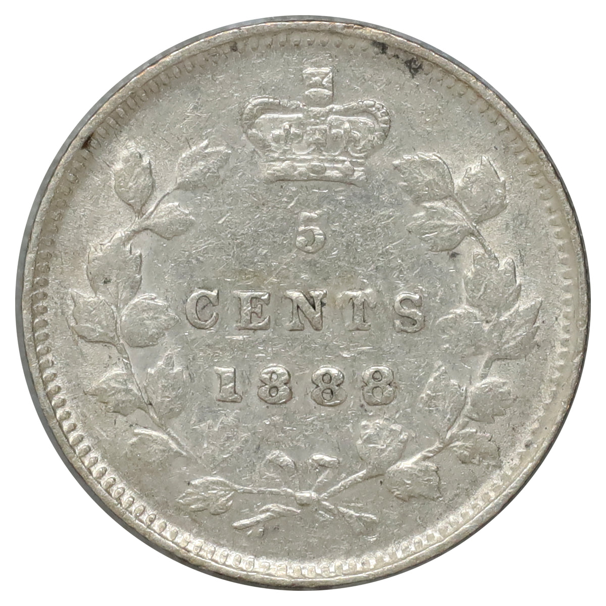 1888 Canada 5-cents Almost Uncirculated (AU50) Scratched, marks, or impaired