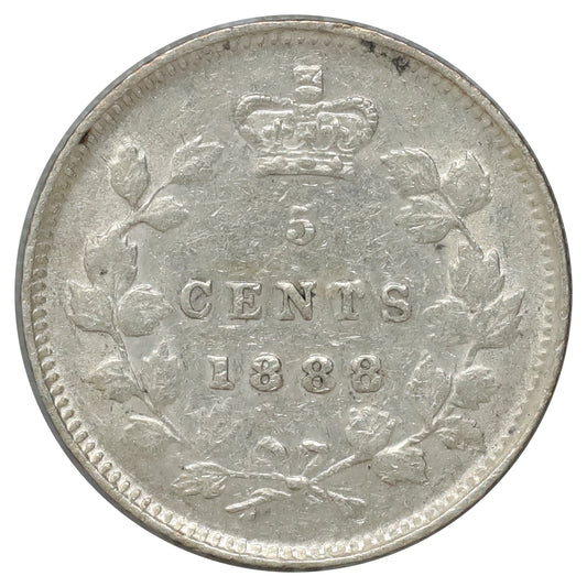 1888 Canada 5-cents Almost Uncirculated (AU50) Scratched, marks, or impaired