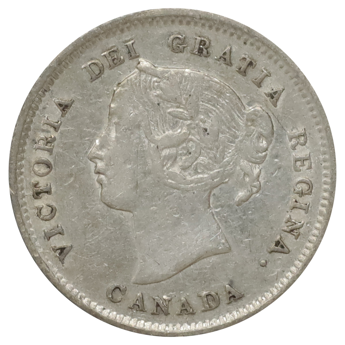 1891 Obv. 2 8 Over 8 Canada 5-cents Extra Fine (EF40) Scratched, marks, or impaired