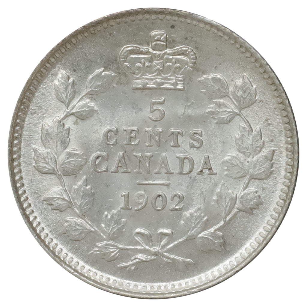 1902 Canada 5-cents Brilliant Uncirculated (MS63) Scratched, marks, or impaired