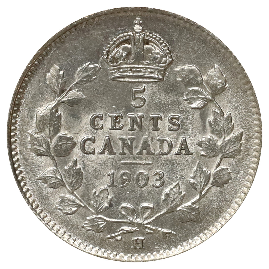 1903H Small Recut H Canada 5-cents AU-UNC (AU55) Scratched, marks, or impaired