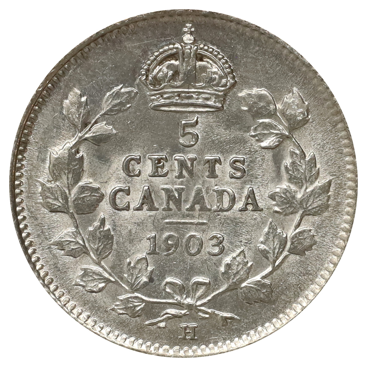1903H Small Recut H Canada 5-cents AU-UNC (AU55) Scratched, marks, or impaired