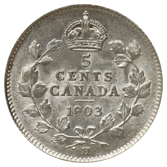 1903H Small Recut H Canada 5-cents AU-UNC (AU55) Scratched, marks, or impaired