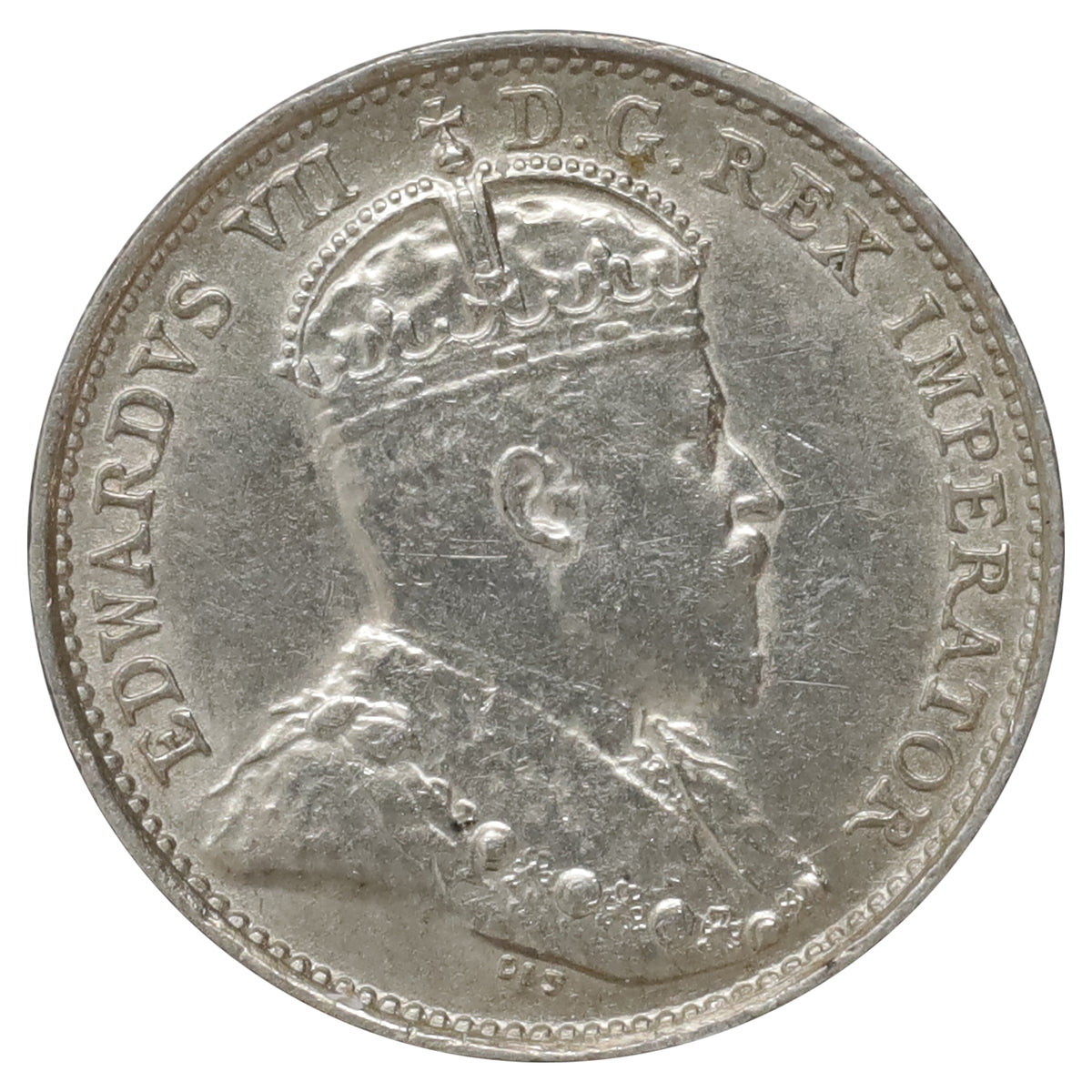 1909 Round Leaves Canada 5-cents Almost Uncirculated (AU50) Scratched, marks, or impaired