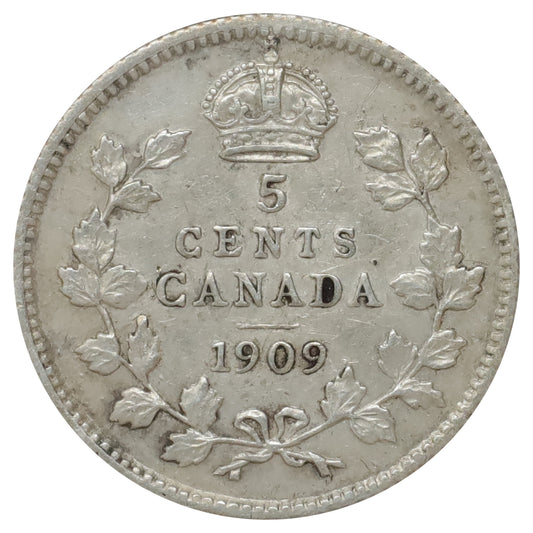 1909 Round Leaves Canada 5-cents Extra Fine (EF40) Scratched, marks, or impaired