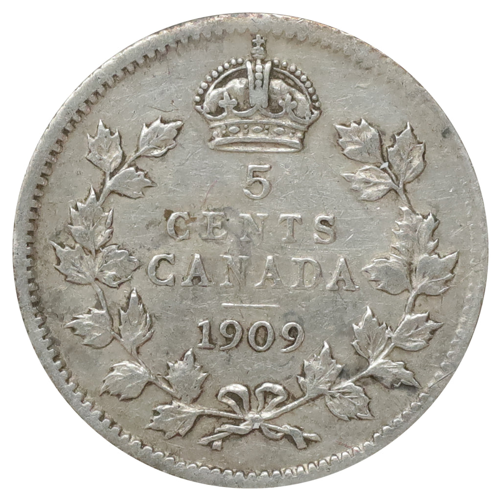 1909 Pointed Leaves Canada 5-cents VF-EF (VF30) Scratched, marks, or impaired