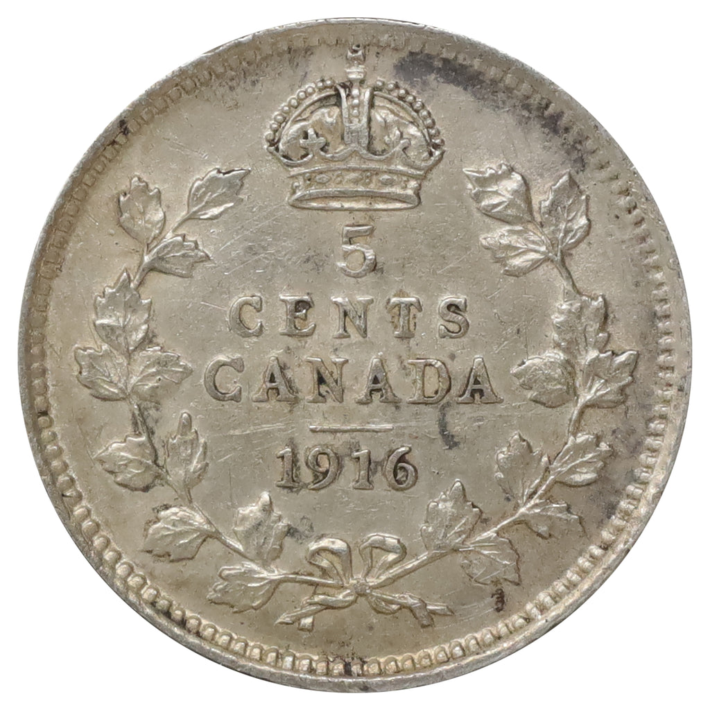 1916 Canada 5-cents EF-AU (EF45) Scratched, marks, or impaired