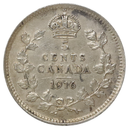 1916 Canada 5-cents EF-AU (EF45) Scratched, marks, or impaired