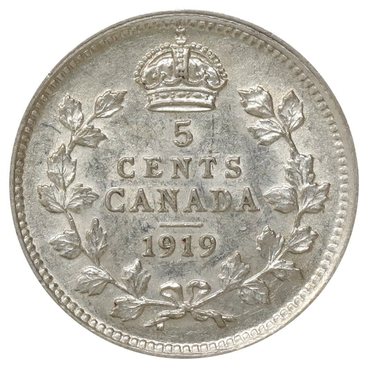ERROR 1919 Rotated Die 45 Degrees Canada 5-cents EF-AU (EF45)