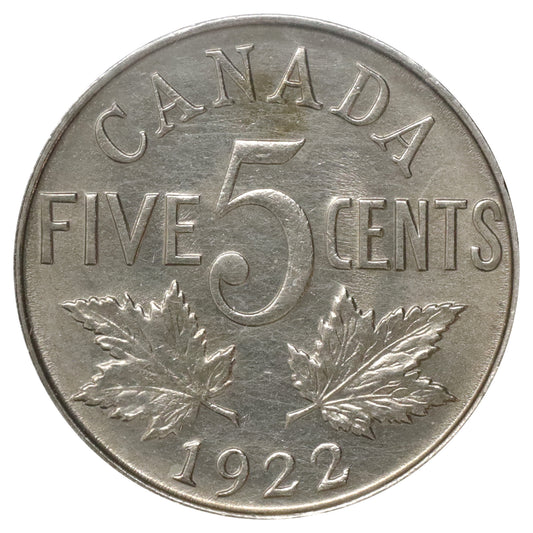 1922 Near Rim Canada 5-cents Brilliant Uncirculated (MS63) Scratched, marks, or impaired