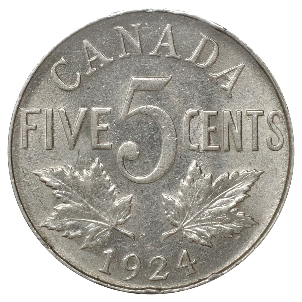 1924 Canada 5-cents AU-UNC (AU55) Scratched, marks, or impaired