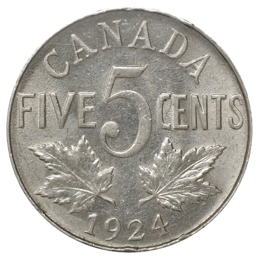 1924 Canada 5-cents AU-UNC (AU55) Scratched, marks, or impaired