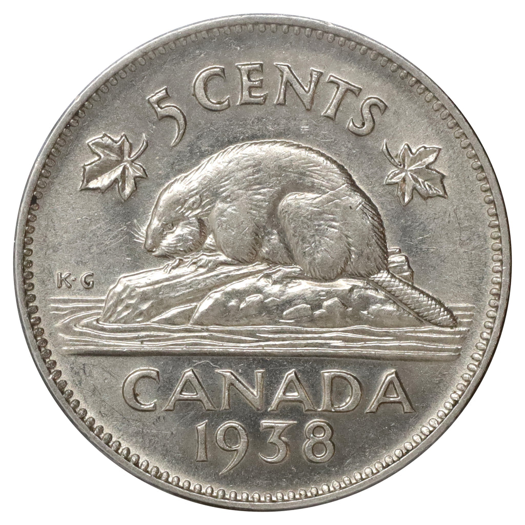 1938 Canada 5-cents AU-UNC (AU55) Scratched, marks, or impaired