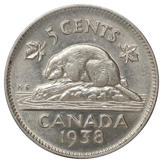 1938 Canada 5-cents AU-UNC (AU55) Scratched, marks, or impaired