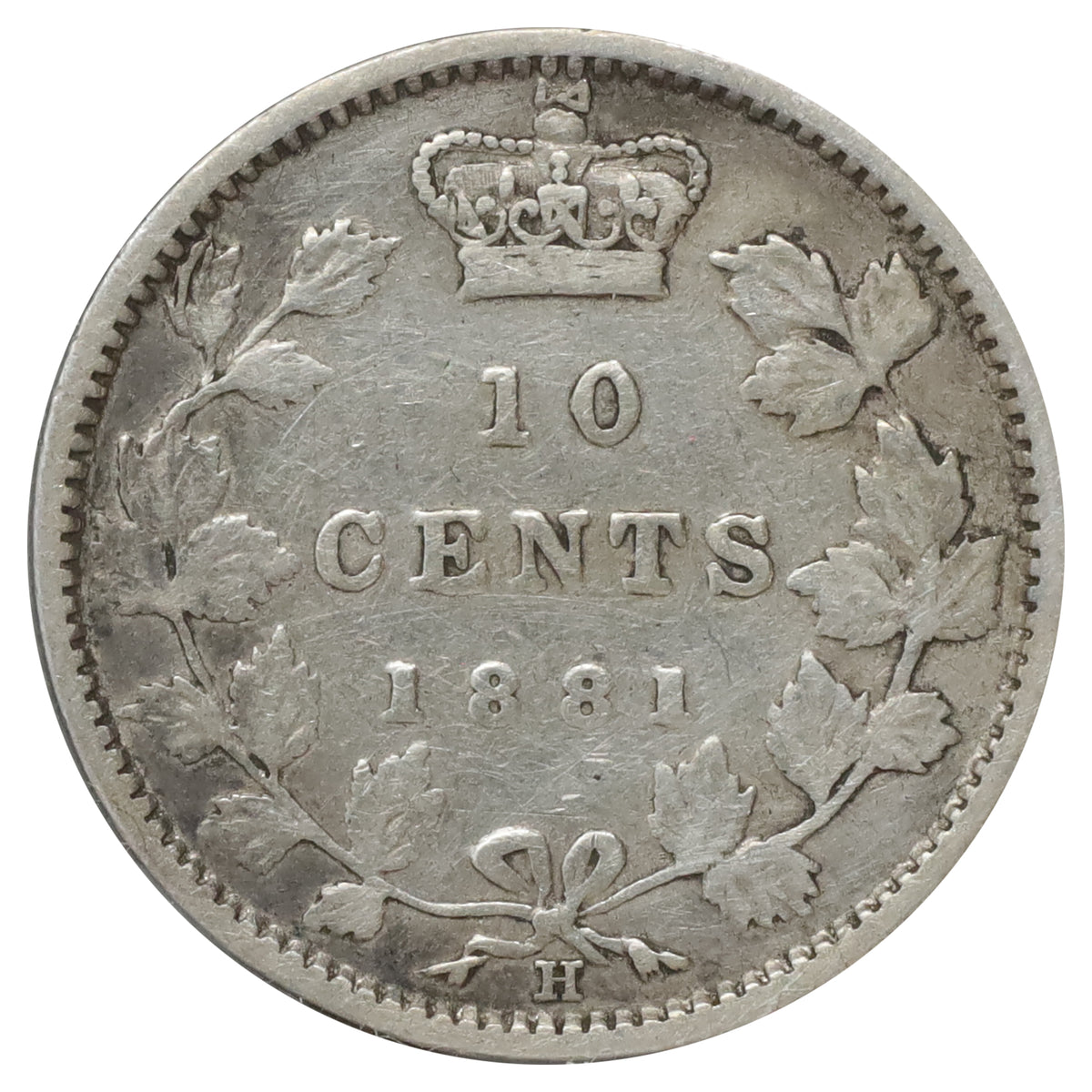 1881H Obv. 2 Canada 10-cents VG-F (VG10) Scratched, marks, or impaired