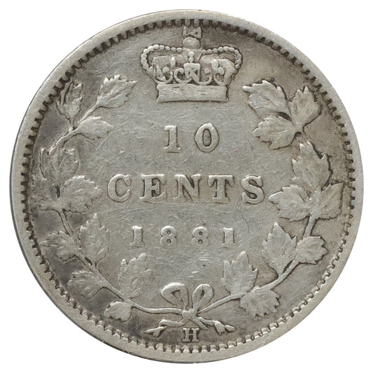 1881H Obv. 2 Canada 10-cents VG-F (VG10) Scratched, marks, or impaired