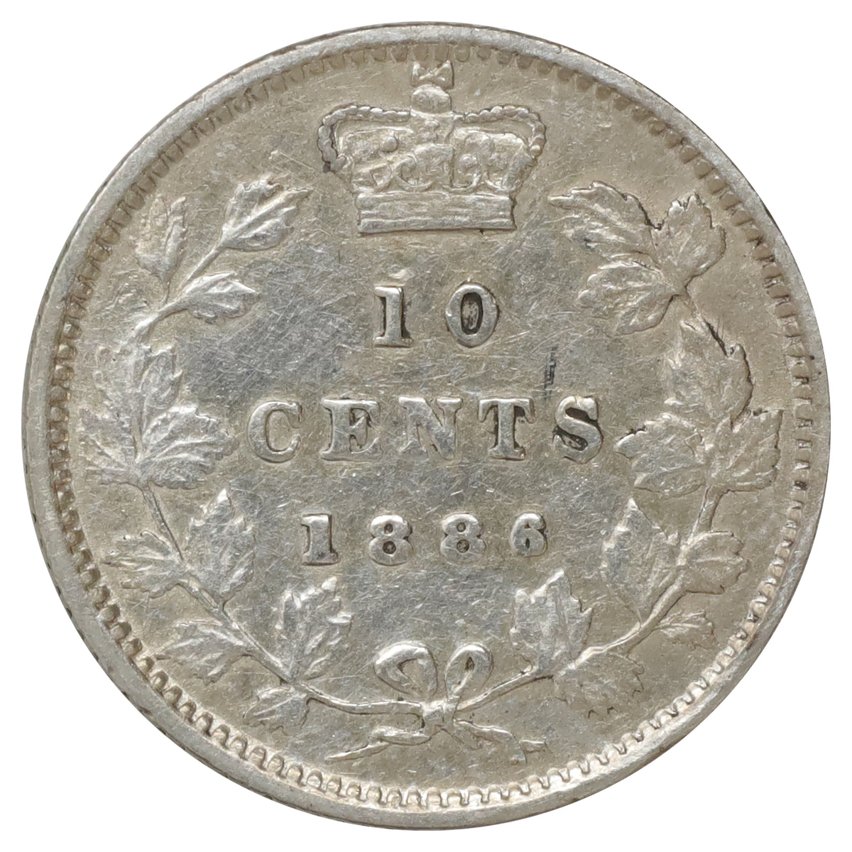 1886 Small 6 Obv. 5 Canada 10-cents VF-EF (VF30) Scratched, marks, or impaired