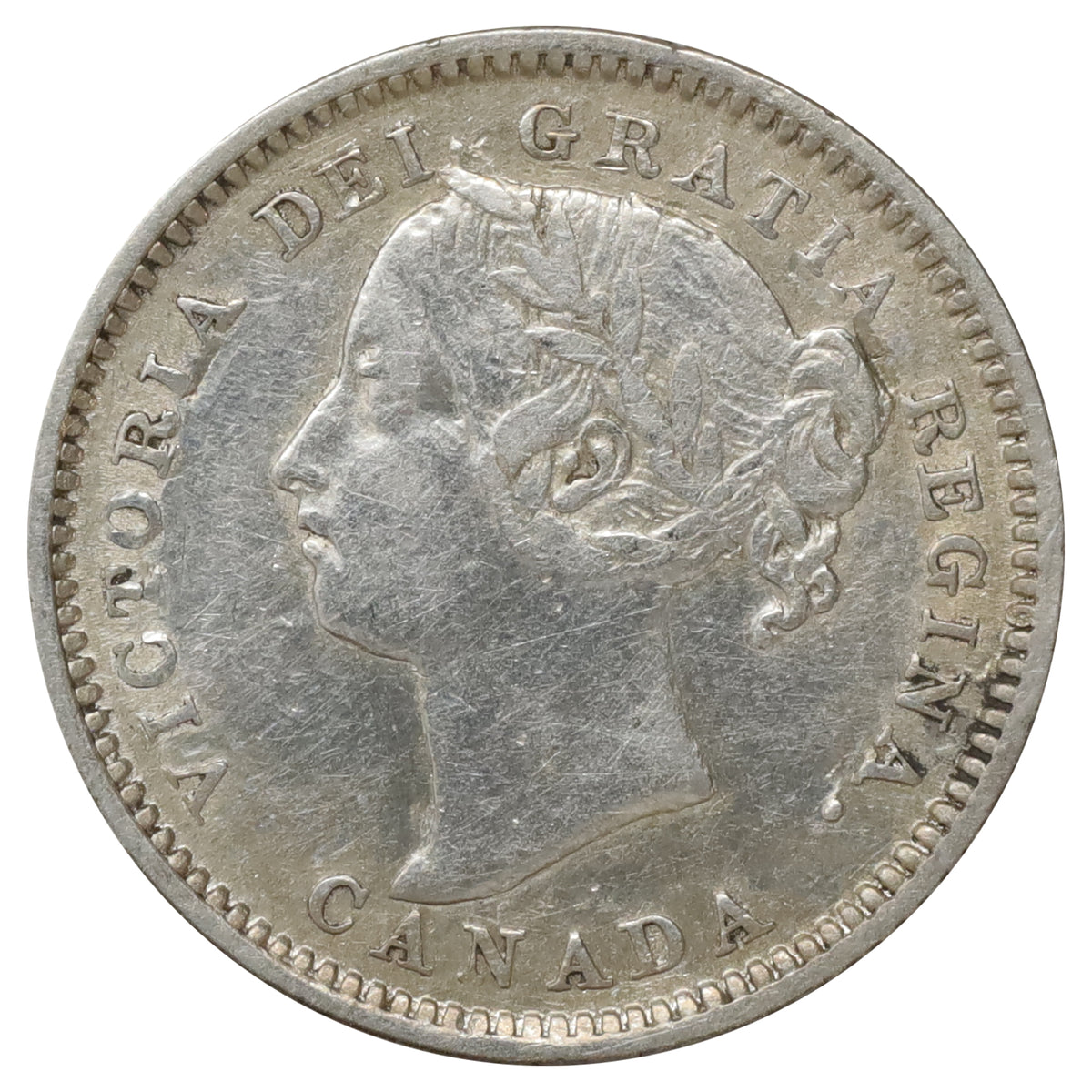 1886 Small 6 Obv. 5 Canada 10-cents VF-EF (VF30) Scratched, marks, or impaired