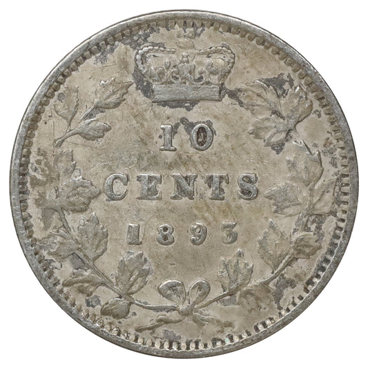 1893 Flat Top 3 Obv. 6 Canada 10-cents Very Fine (VF20) Scratched, marks, or impaired