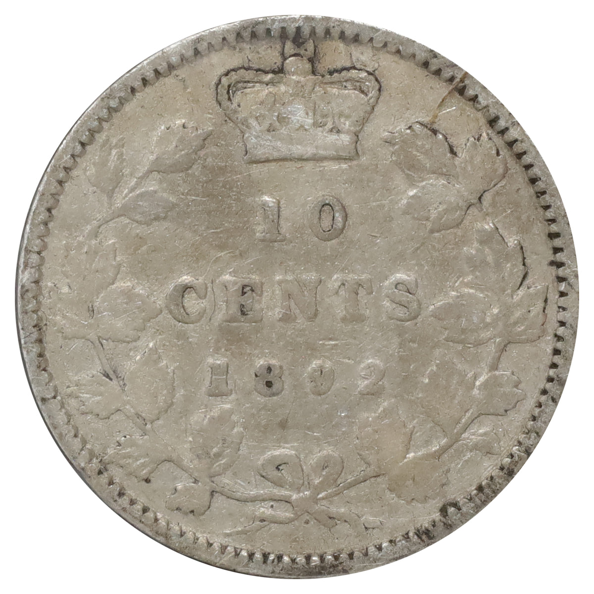 1892 Obv. 5 Canada 10-cents G-VG (G6) Scratched, marks, or impaired