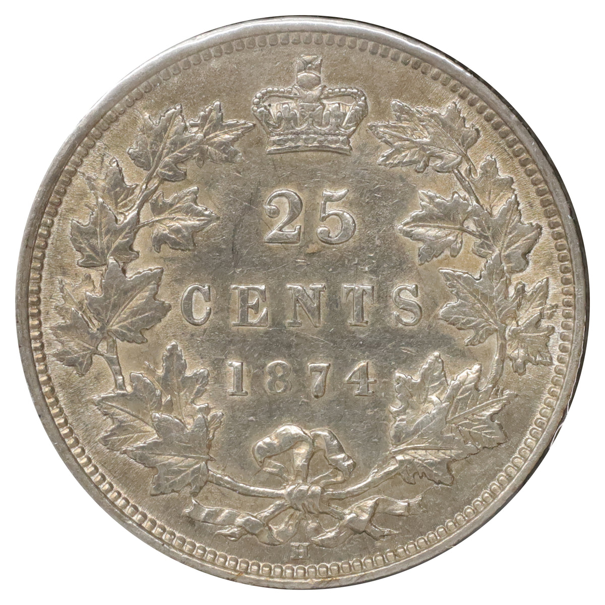 1874H Canada 25-cents Almost Uncirculated (AU50) Scratched, marks, or impaired
