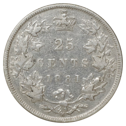 1881H Canada 25-cents VF-EF (VF30) Scratched, marks, or impaired
