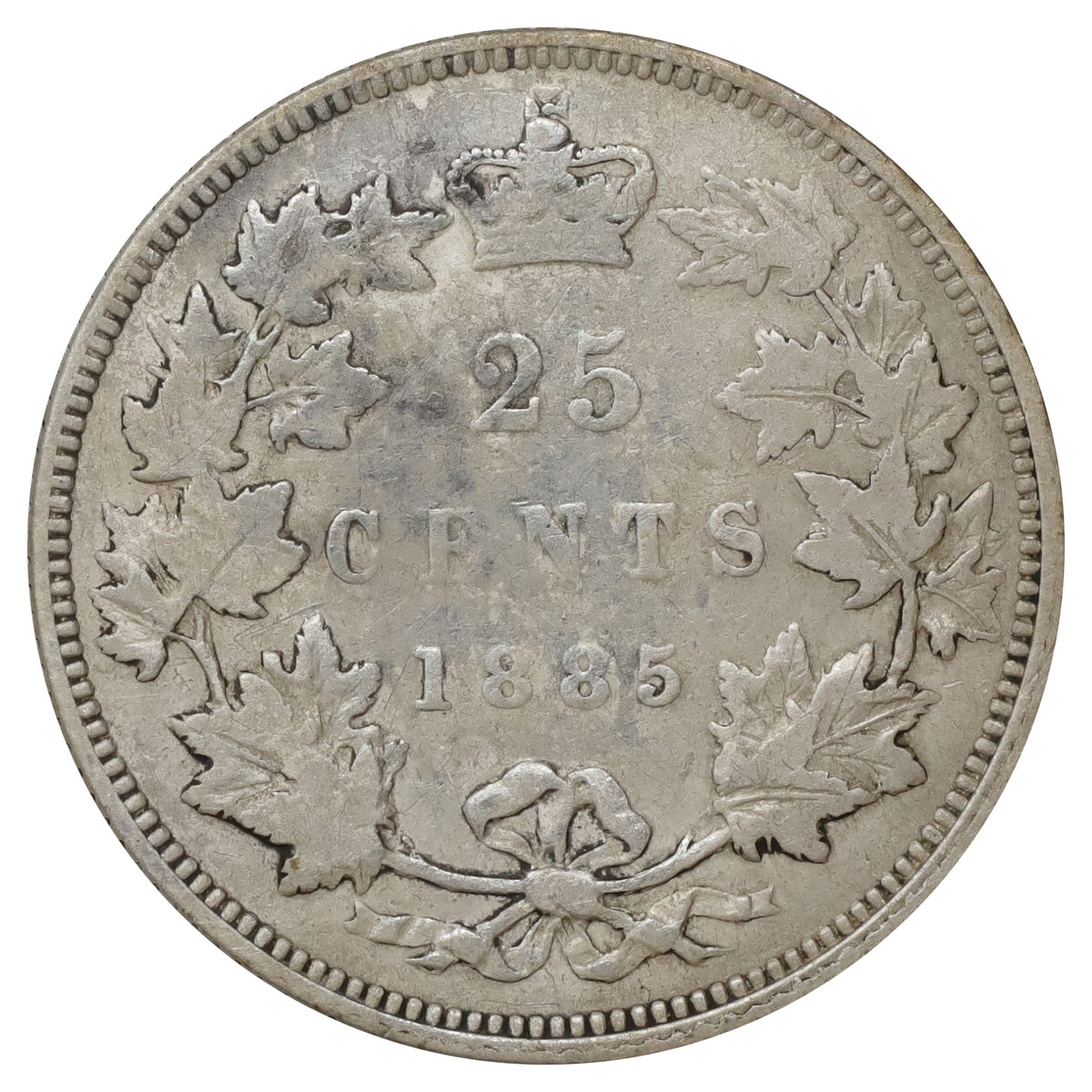 1885 Curved Top 5 Canada 25-cents VG-F (VG10) Scratched, marks, or impaired