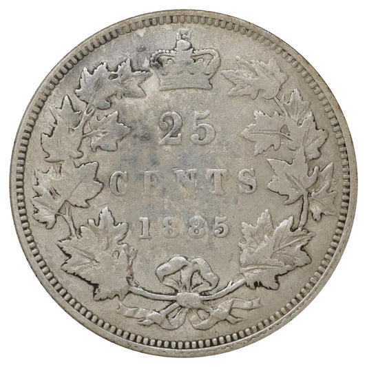 1885 Curved Top 5 Canada 25-cents VG-F (VG10) Scratched, marks, or impaired