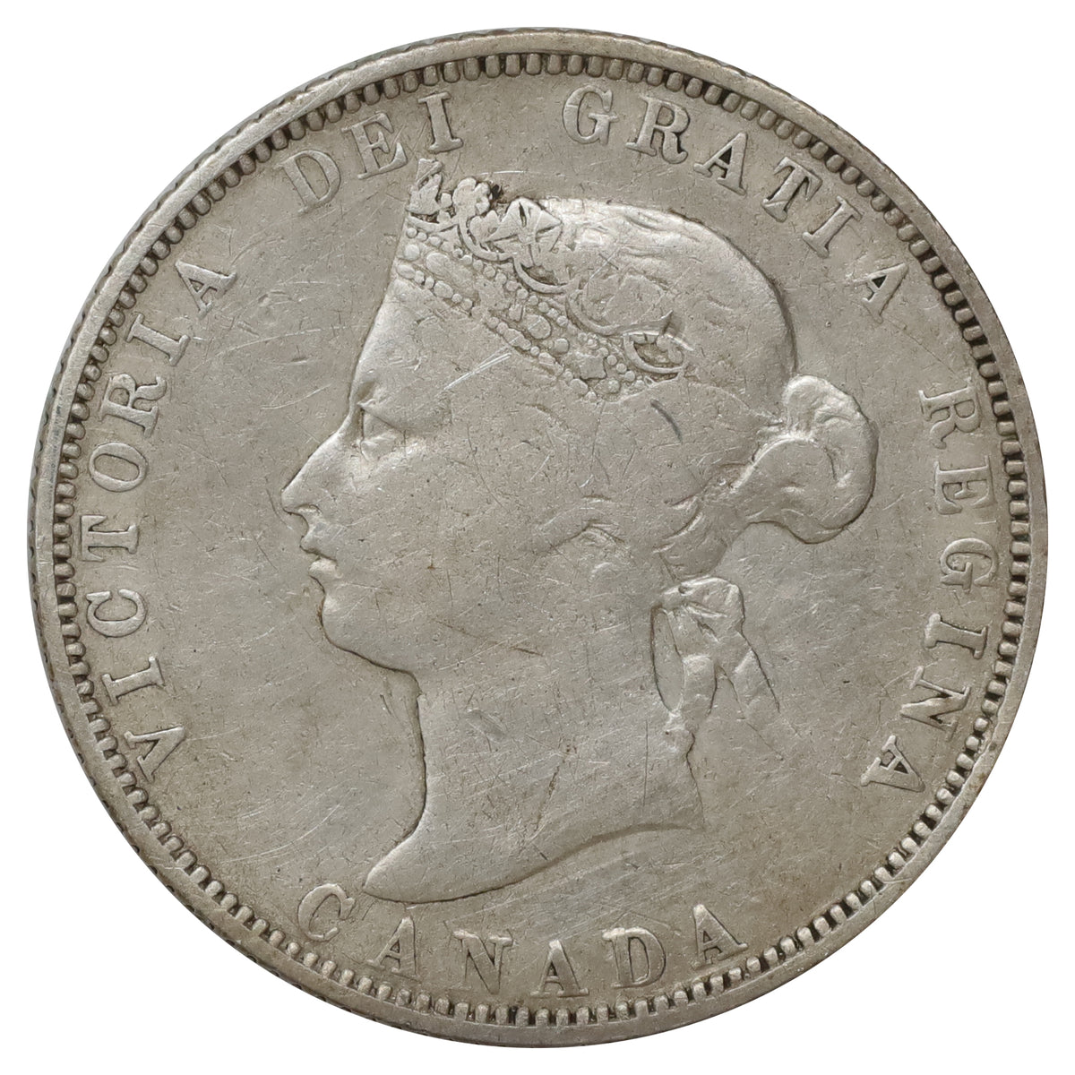 1885 Curved Top 5 Canada 25-cents VG-F (VG10) Scratched, marks, or impaired