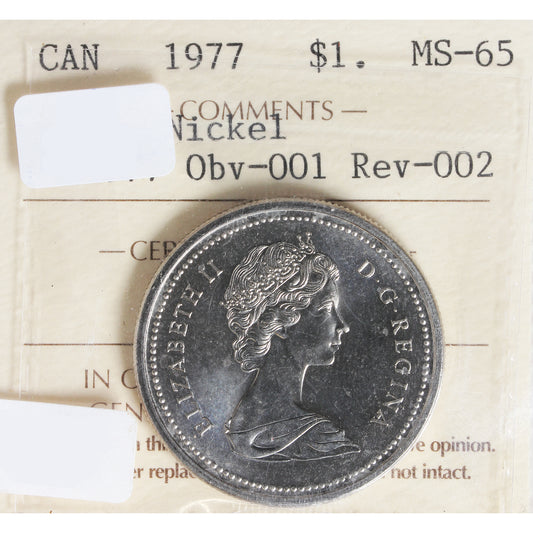 1977 Canada Dollar ICCS Cert. MS-65 Nickel CH#1977 Obv-001 Rev-002