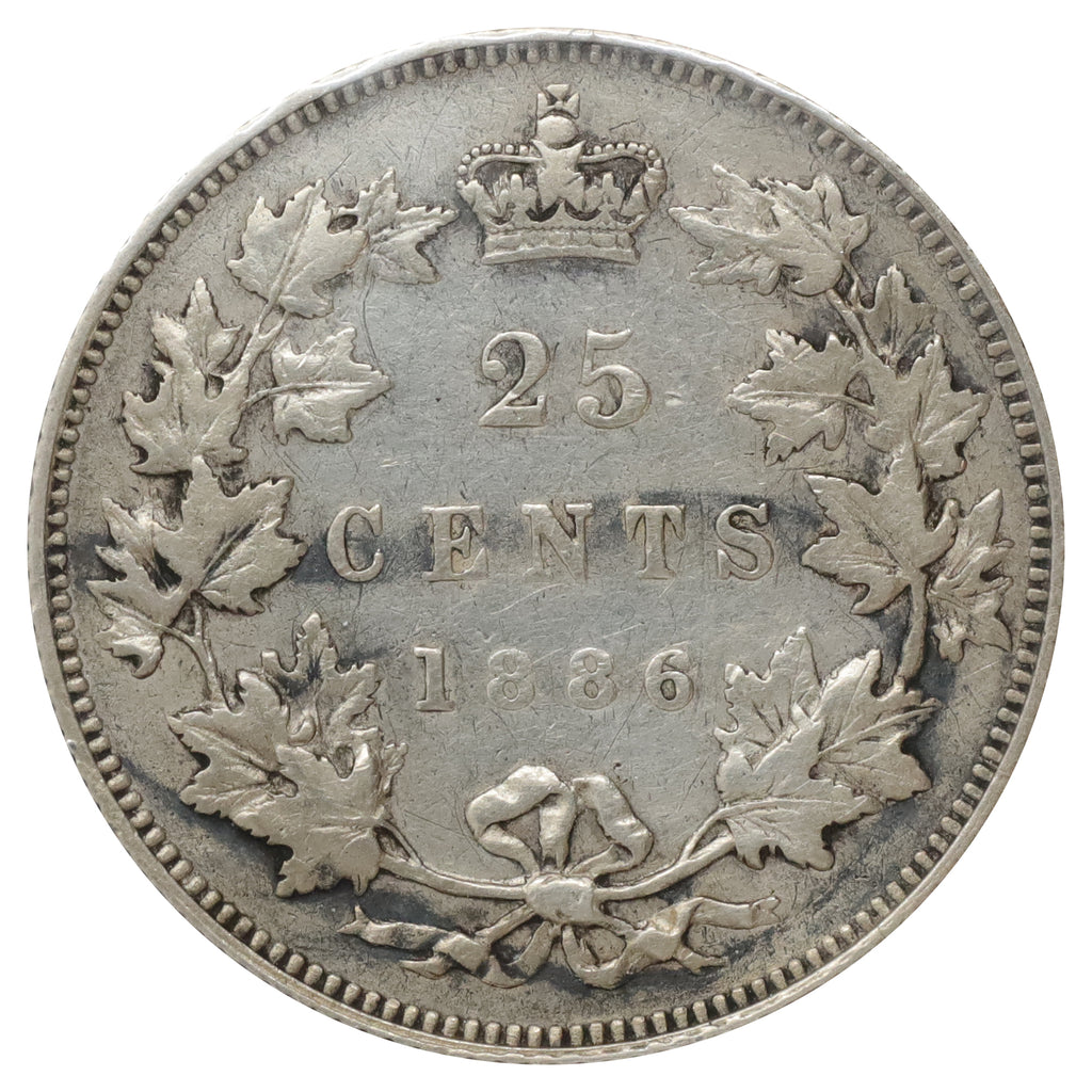 1886 Normal 6 Obv. 4 SBE Canada 25-cents Very Fine (VF20) Scratched, marks, or impaired
