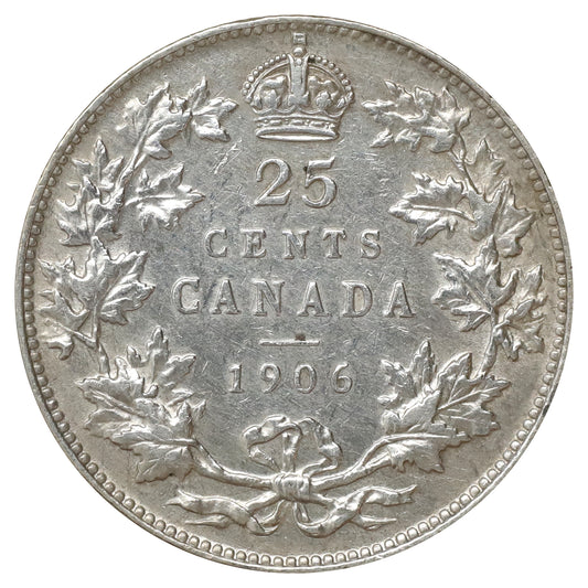 1906 Canada 25-cents EF-AU (EF45) Scratched, marks, or impaired