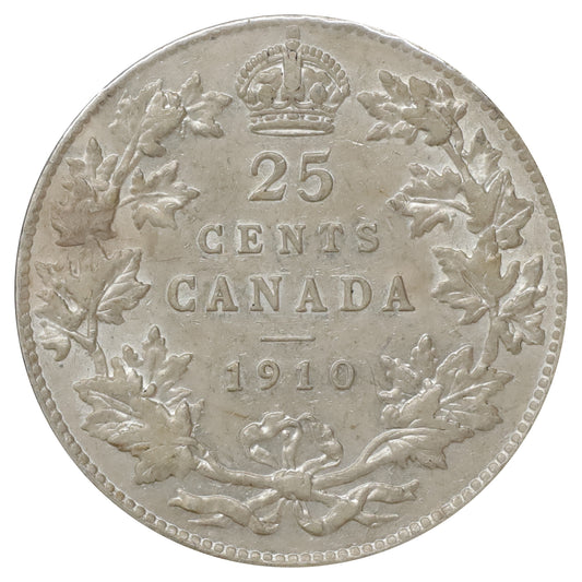 1910 Canada 25-cents EF-AU (EF45) Scratched, marks, or impaired