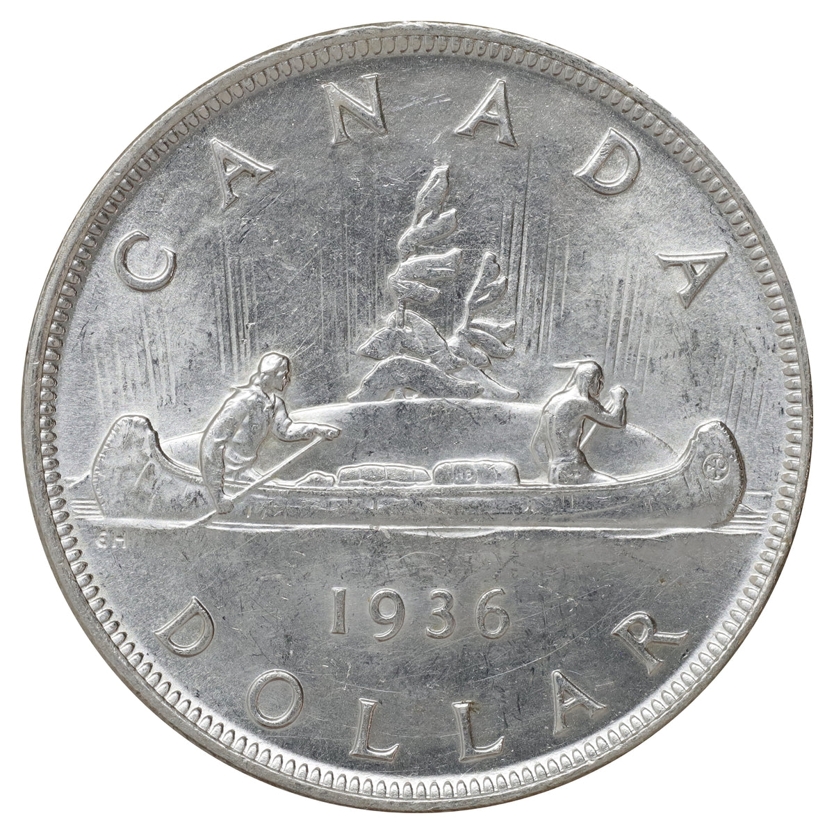 1936 Canada Dollar Choice Brilliant Uncirculated (MS65) Scratched, marks, or impaired