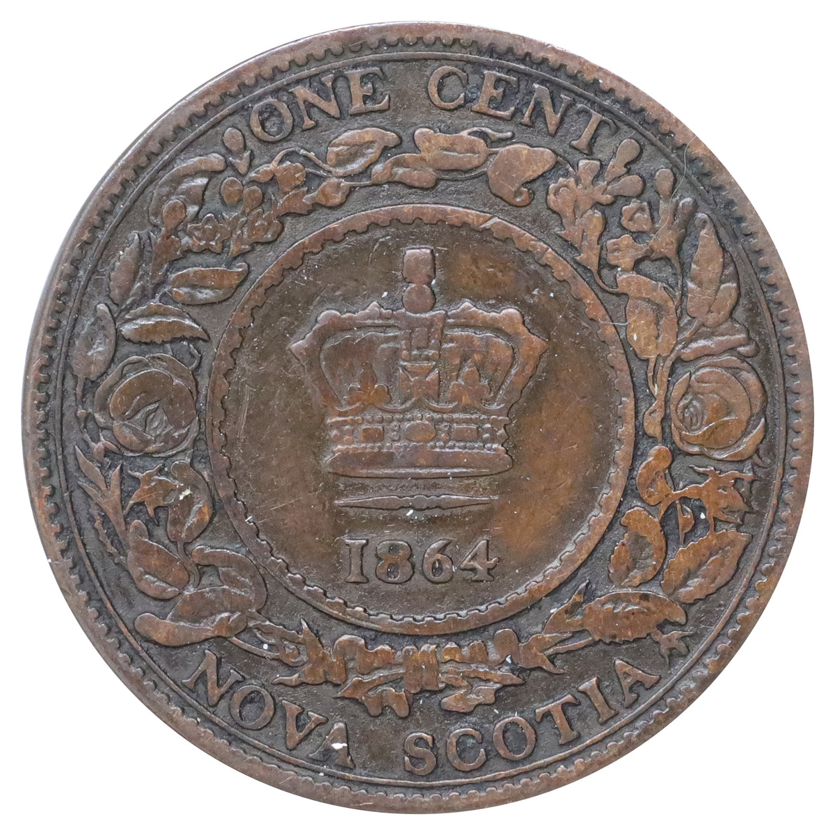 1864 Nova Scotia 1-cent VG-F (VG10) Scratched, marks, or impaired