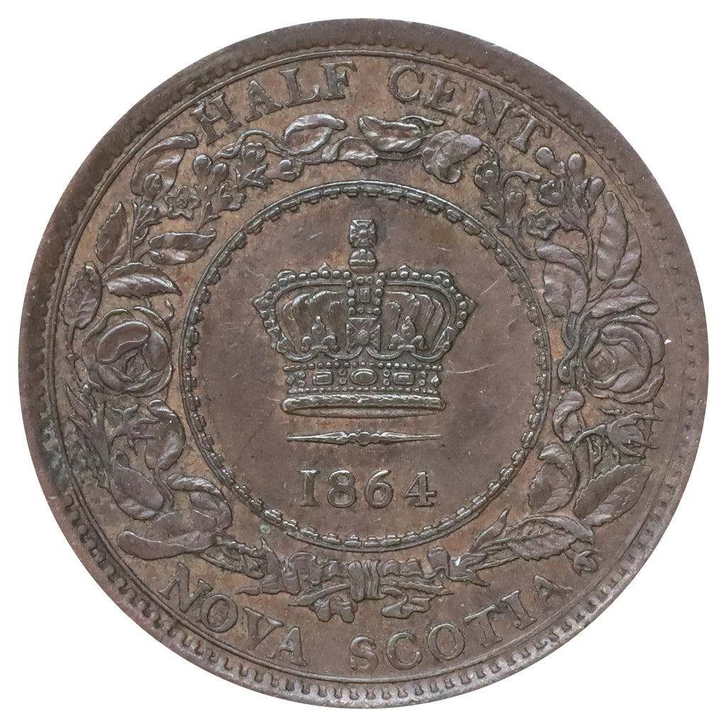 1864 Nova Scotia Half Cent AU-UNC (AU55) Scratched, marks, or impaired