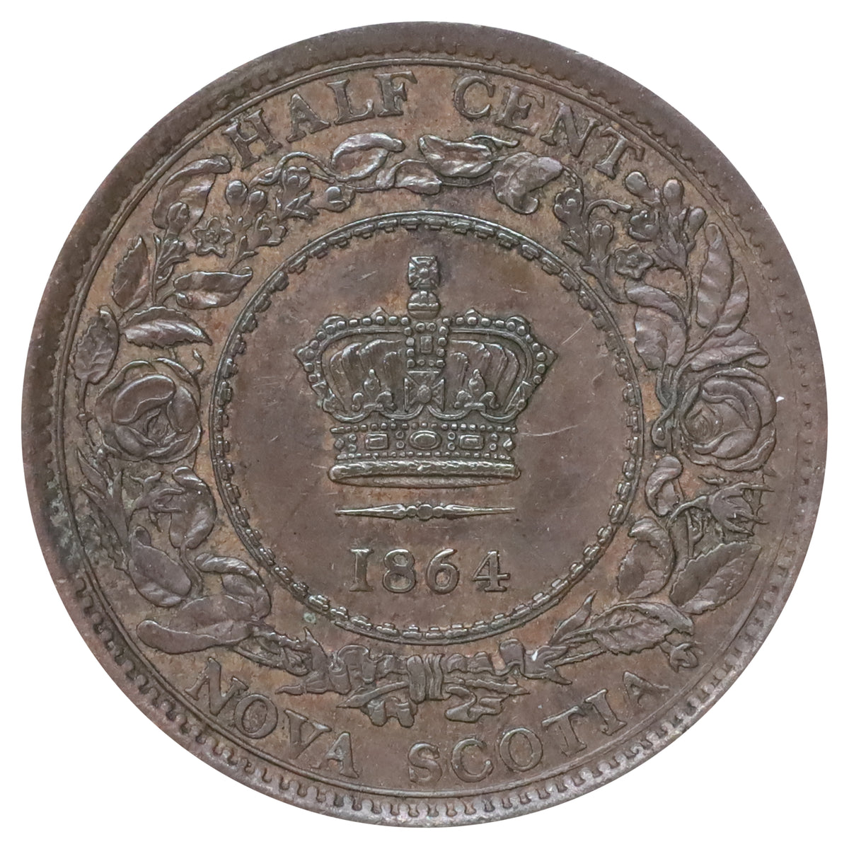 1864 Nova Scotia Half Cent AU-UNC (AU55) Scratched, marks, or impaired