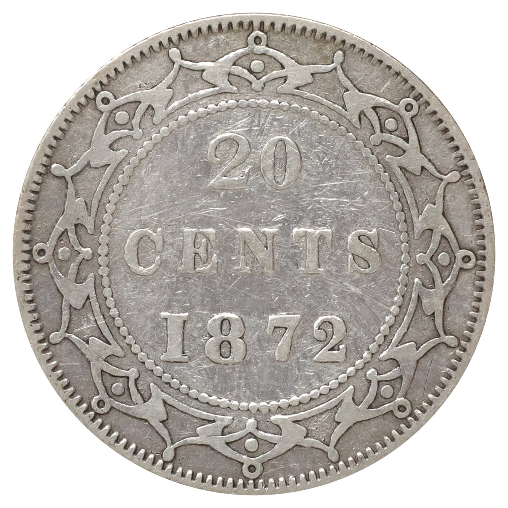 1872H Newfoundland 20-cents Very Fine (VF20) Scratched, marks, or impaired