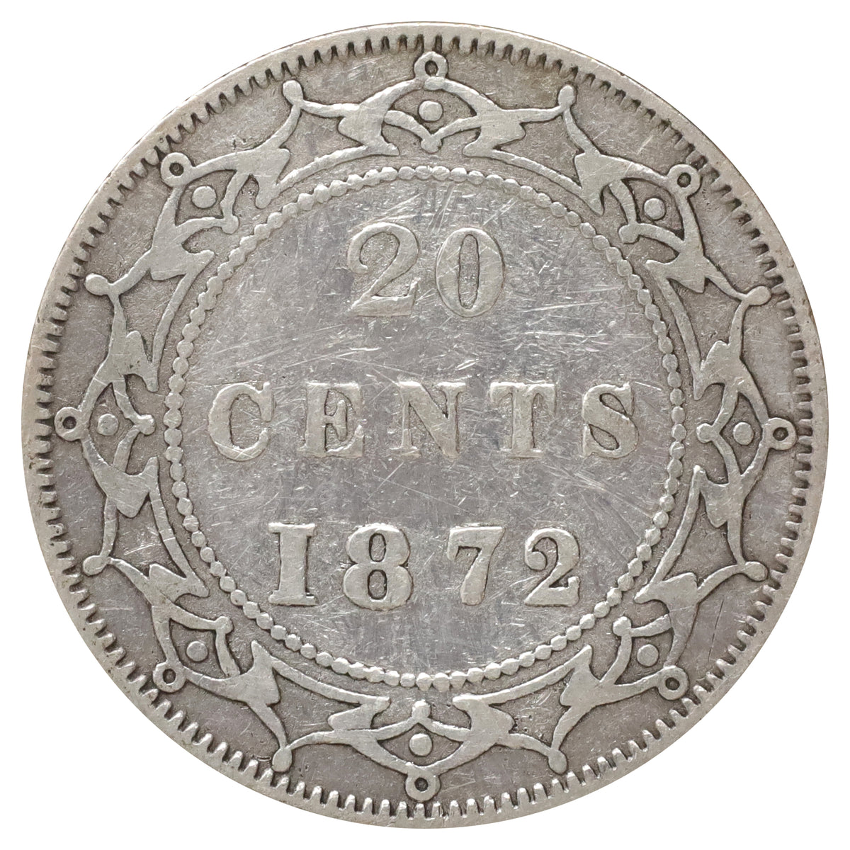 1872H Newfoundland 20-cents Very Fine (VF20) Scratched, marks, or impaired