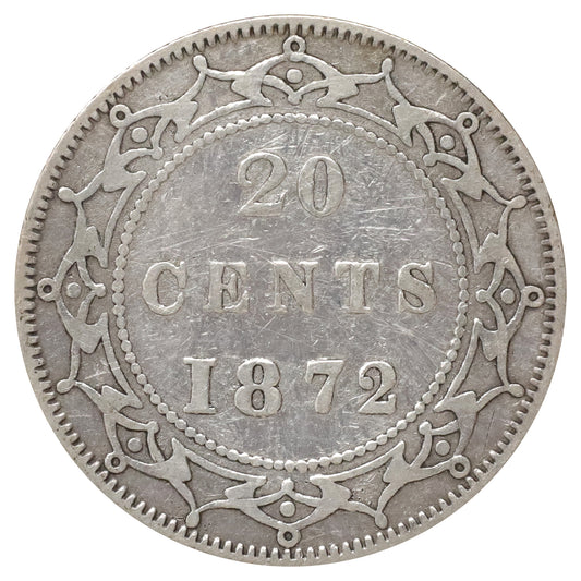 1872H Newfoundland 20-cents Very Fine (VF20) Scratched, marks, or impaired