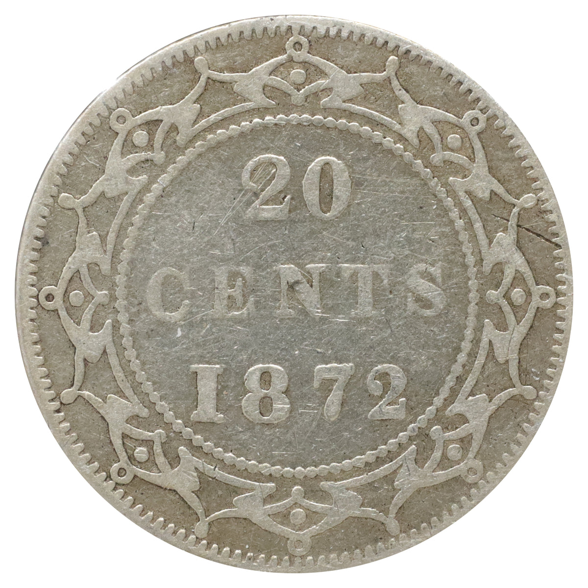 1872H Newfoundland 20-cents VG-F (VG10) Scratched, marks, or impaired
