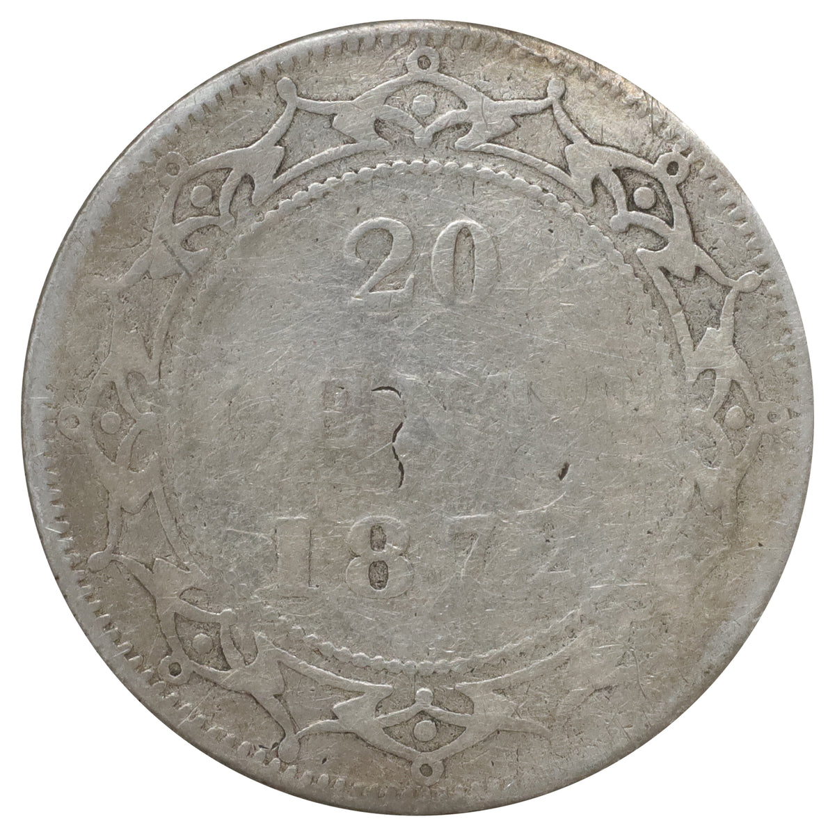 1872H Newfoundland 20-cents G-VG (G6) Scratched, marks, or impaired