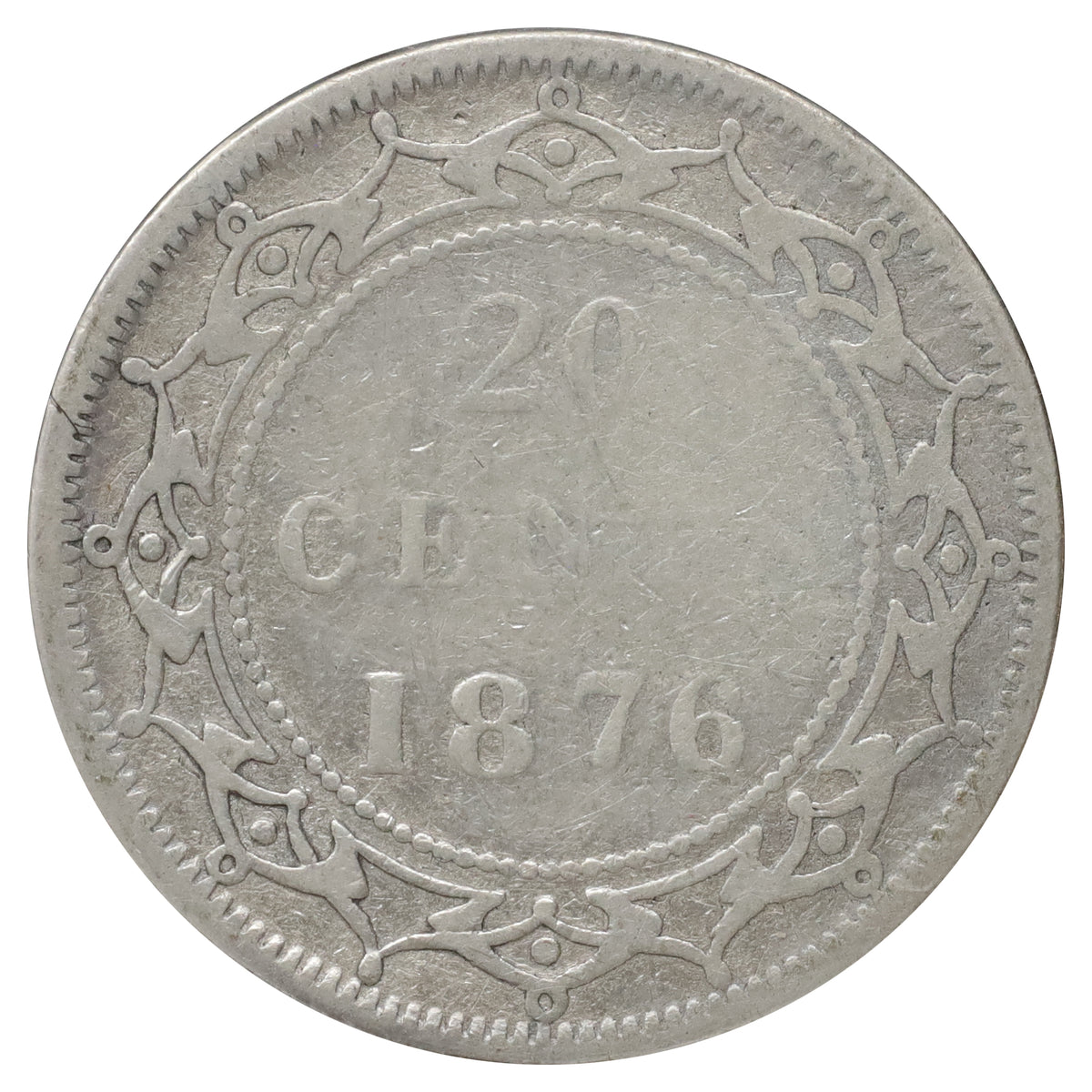 1876H Newfoundland 20-cents Very Good (VG8) Scratched, marks, or impaired