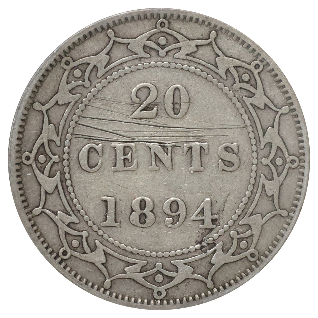 1894 Obv. 1 Newfoundland 20-cents F-VF (F15) Scratched, marks, or impaired