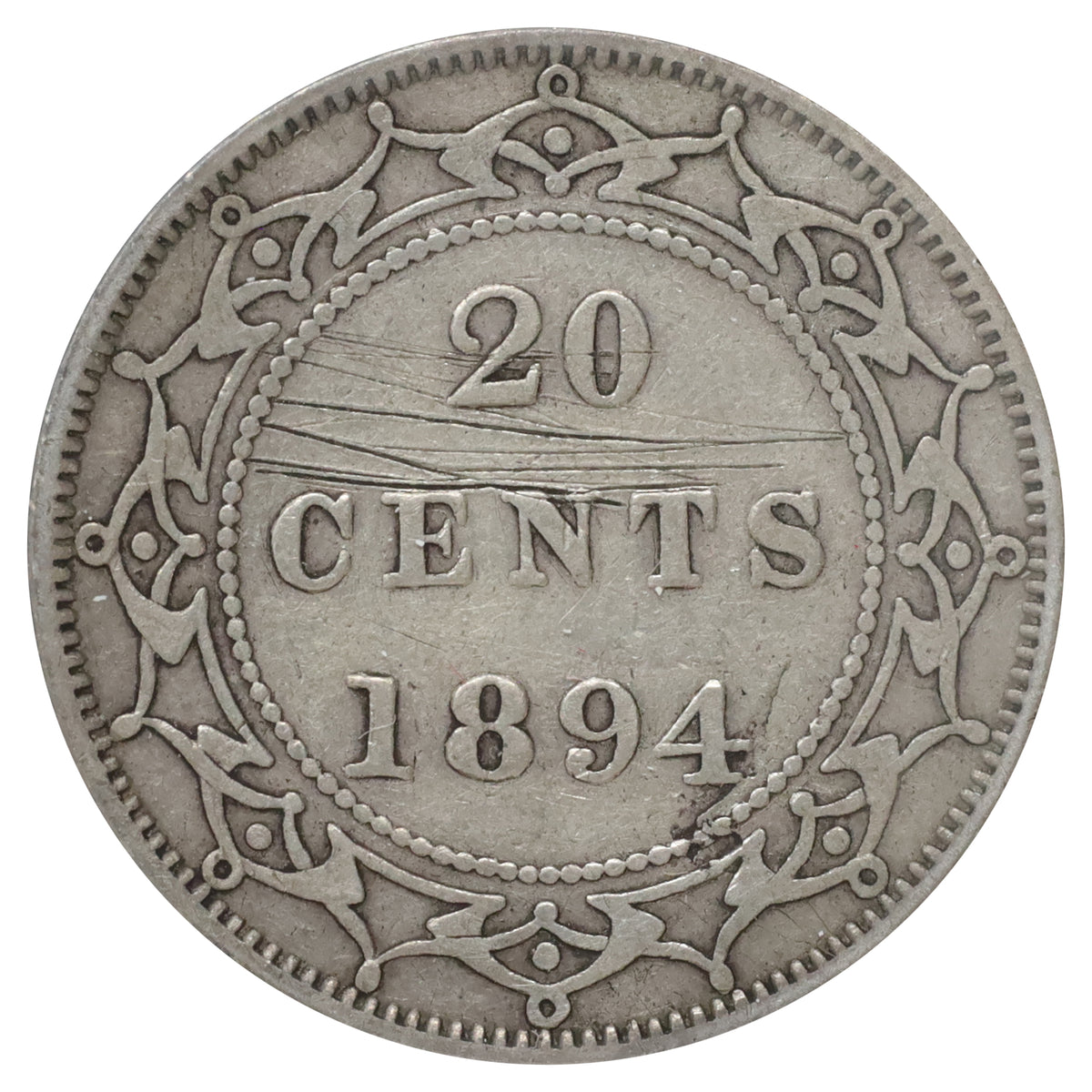 1894 Obv. 1 Newfoundland 20-cents F-VF (F15) Scratched, marks, or impaired