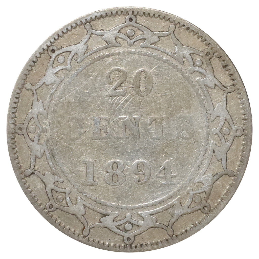 1894 Obv. 2 Newfoundland 20-cents G-VG (G6) Scratched, marks, or impaired