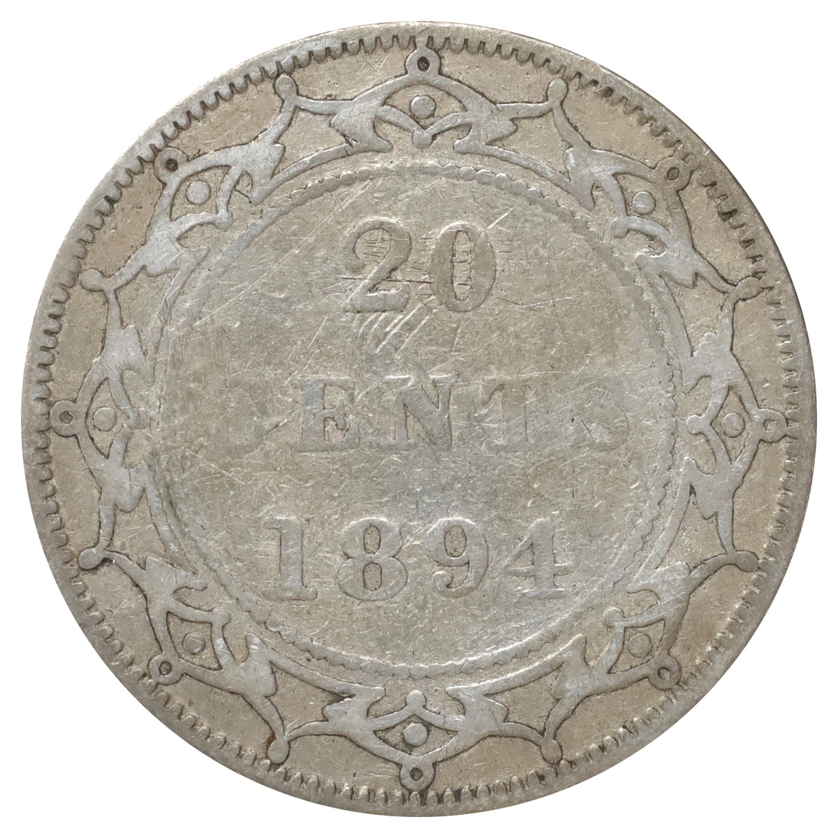 1894 Obv. 2 Newfoundland 20-cents G-VG (G6) Scratched, marks, or impaired