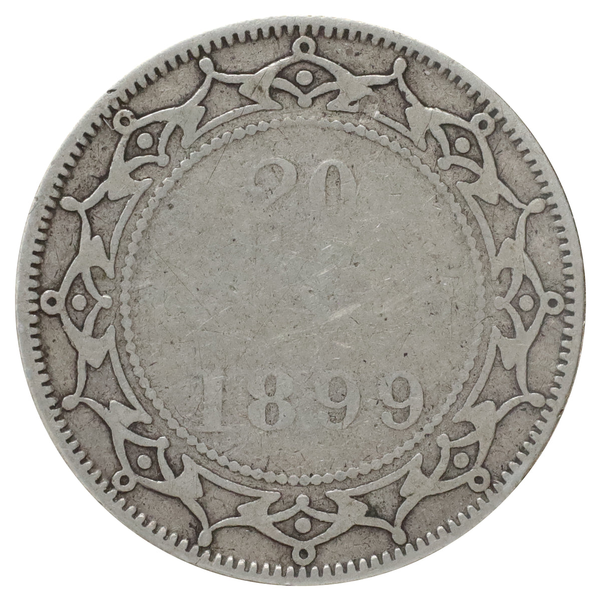 1899 Large 99 Newfoundland 20-cents Very Good (VG8) Scratched, marks, or impaired