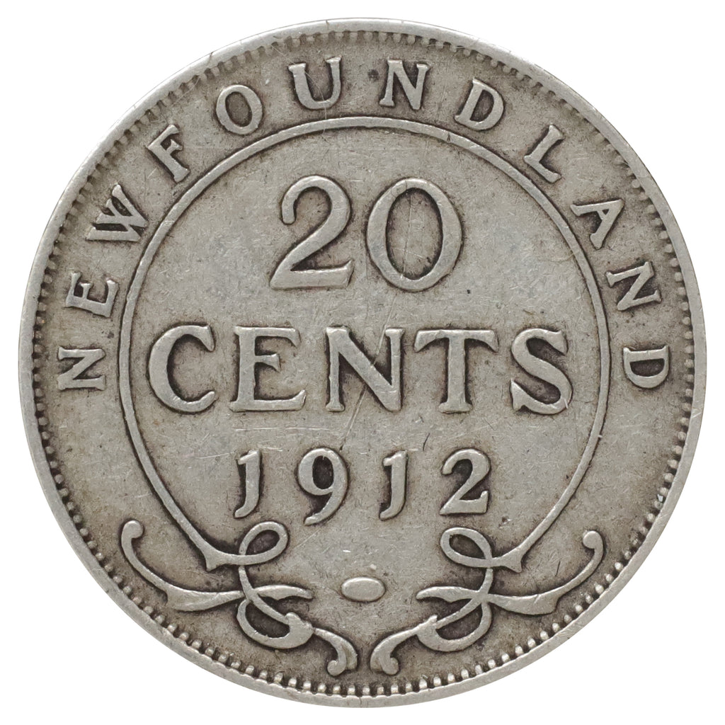 1912 Newfoundland 20-cents Very Good (VG8) Scratched, marks, or impaired
