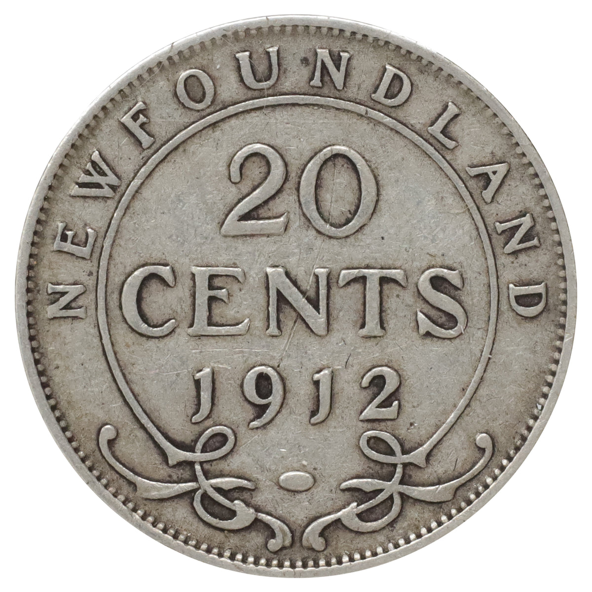 1912 Newfoundland 20-cents Very Good (VG8) Scratched, marks, or impaired